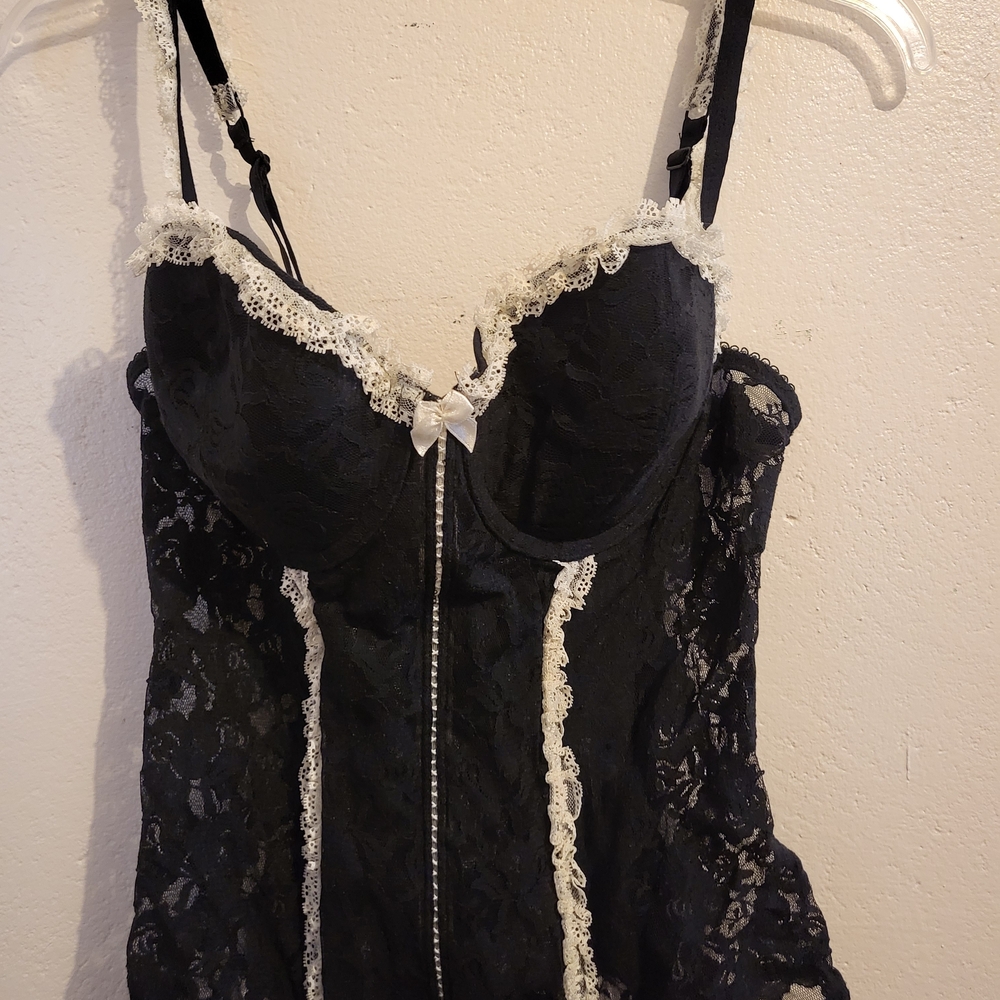 Smart & Sexy Black Lace Shapewear with White Trim Corset Top 38C